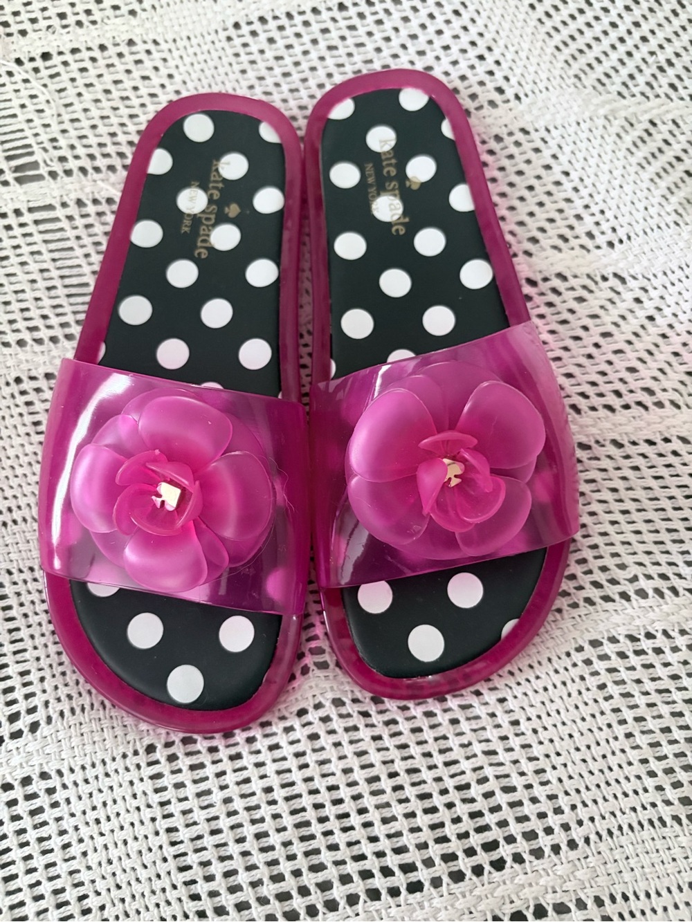 Kate Spade Jelly Flower Sandals hot pink and polka dot sandals